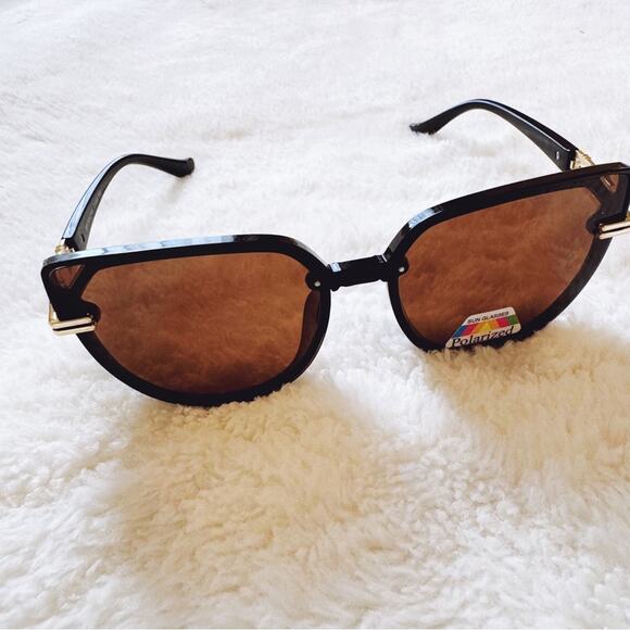 Genevieve Clear Brown & Black Rimless Polarized Sunglasses - Picture 4 of 11